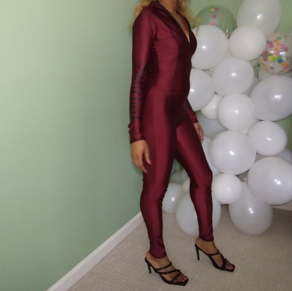Women's fashionnova wine colored long sleeve bodysuit - Picture 5 of 11
